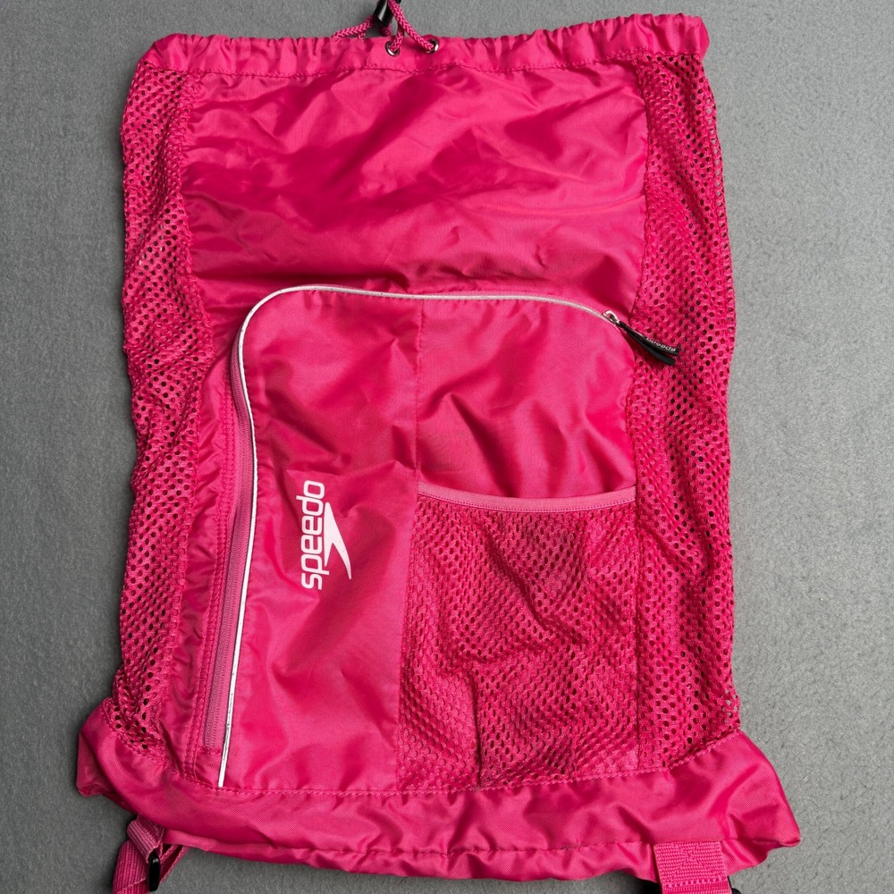 Speedo Pink Mesh Drawstring Backpack Swim Gym Bag with Zipper Pocket
